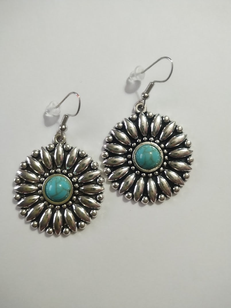 Silver Round Boho Dangle Earrings - Any occasion wear, Beautiful gift for her - Handmade Jewelry