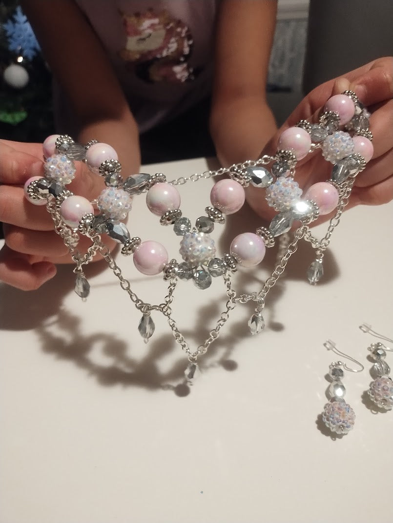 Choker and Dangle Earring Set - Elegant Princess Look with Pink Pearl and Crystal Tear drops - Made with love for that elegant and very chic look. - Handmade Jewelry