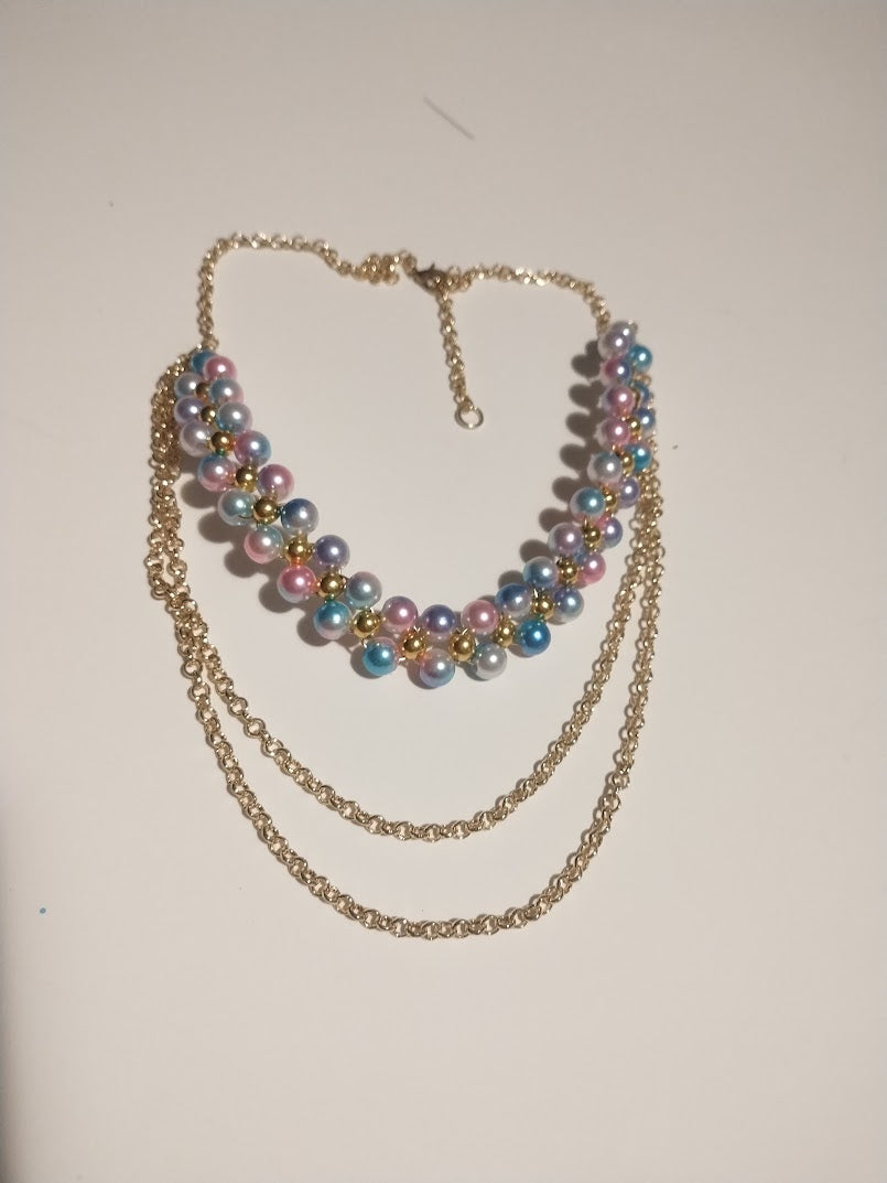 Choker - Beautiful multi-colored choker with gold dangle chains. Wear to any special occasion, Gift for any women - Handmade Jewelry