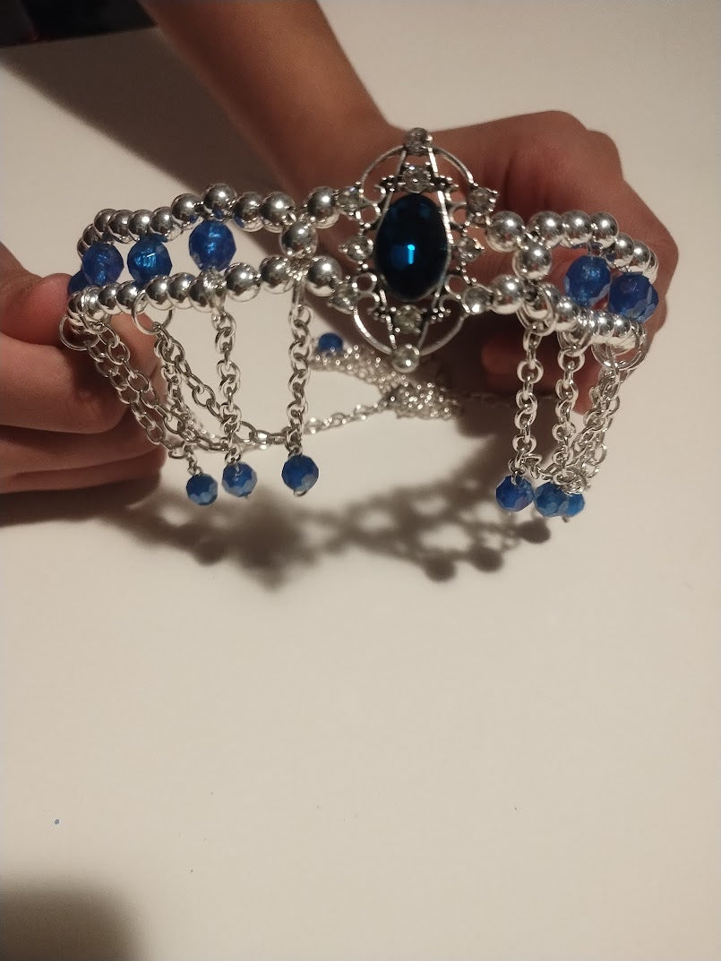 Choker - Regal Blue and Silver Look - Elegant, featuring a beautiful eye catching center blue stone. Special Occasion wear, Lovely gift for any women - Handmade Jewelry