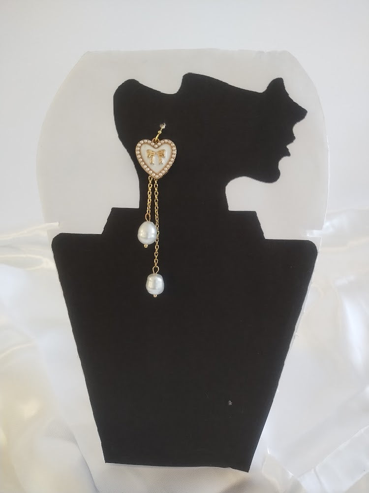 Heart and Pearl Dangle Earrings - Faux Fresh Water Pearl Earrings, Great Gift for Daughter, Granddaugher, Neice, Teen