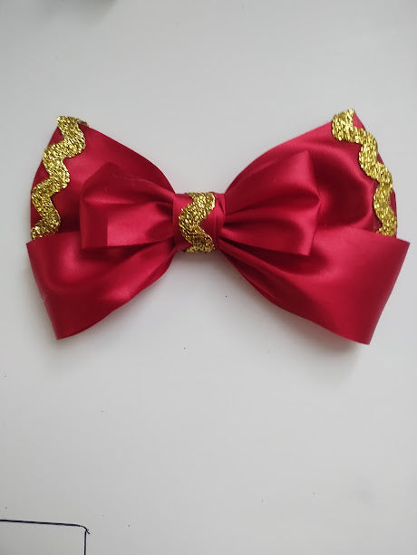 Red and Gold Laced Bow - Handmade