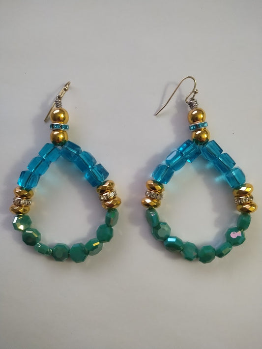 Blue and Gold Dangle Earrings - Boho and Chic, Any Occasion Wear - Handmade Jewelry