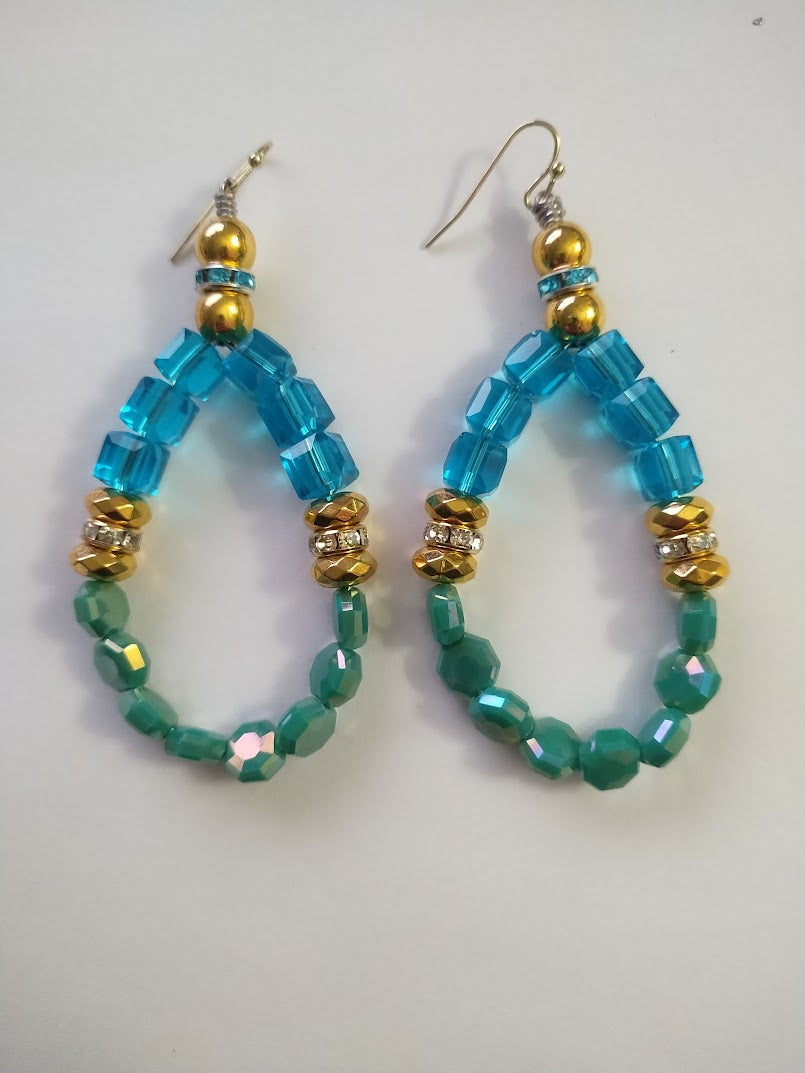 Blue and Gold Dangle Earrings - Boho and Chic, Any Occasion Wear - Handmade Jewelry