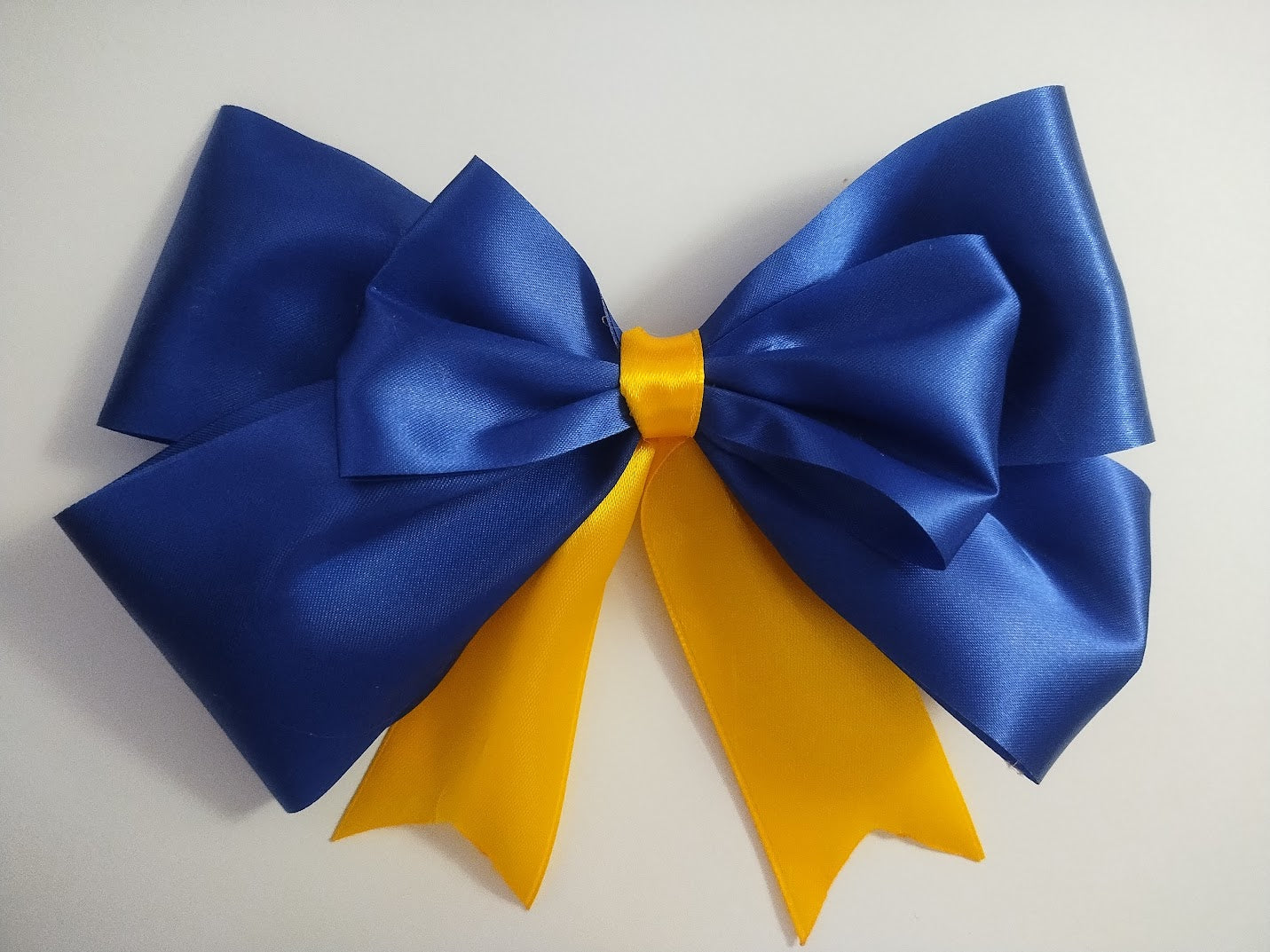 Blue & Gold Cheer Bow - Girl's Team Bow, Cheerleader Bow, Parade Bow - Handmade