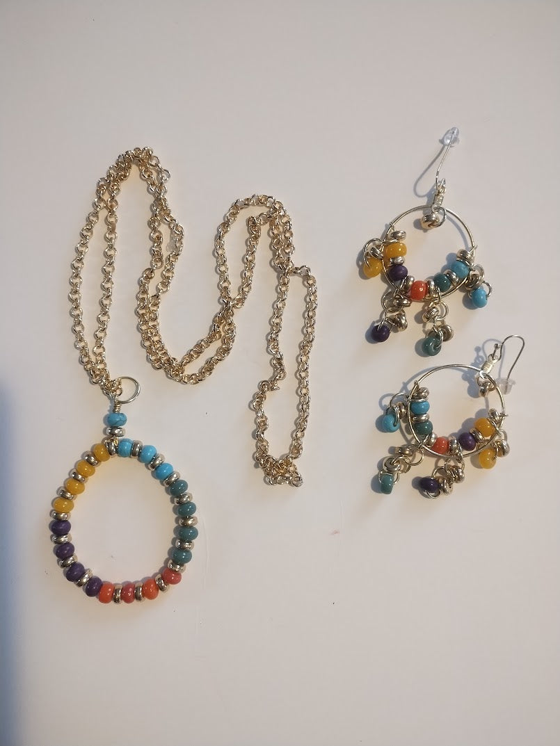 Boho & Hippie Necklace and Dangle Earring Set - Chic, Casual Wear - Handmade Jewelry