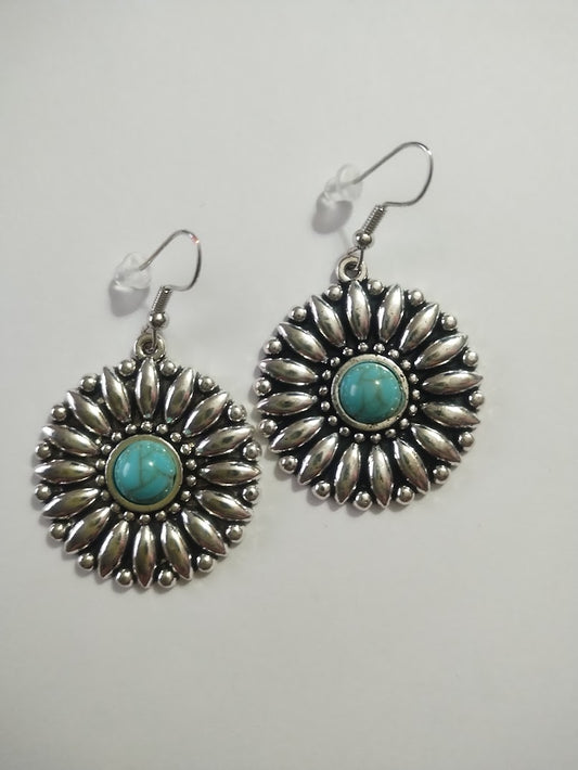 Silver Round Boho Dangle Earrings - Any occasion wear, Beautiful gift for her  - Handmade Jewelry