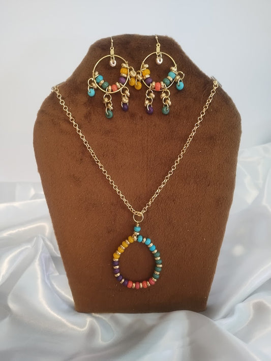 Boho & Hippie Necklace and Dangle Earring Set - Chic, Casual Wear - Handmade Jewelry