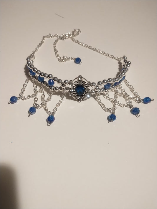 Choker - Regal Blue and Silver Look - Elegant, featuring a beautiful eye catching center blue stone. Special Occasion wear, Lovely gift for any women - Handmade Jewelry