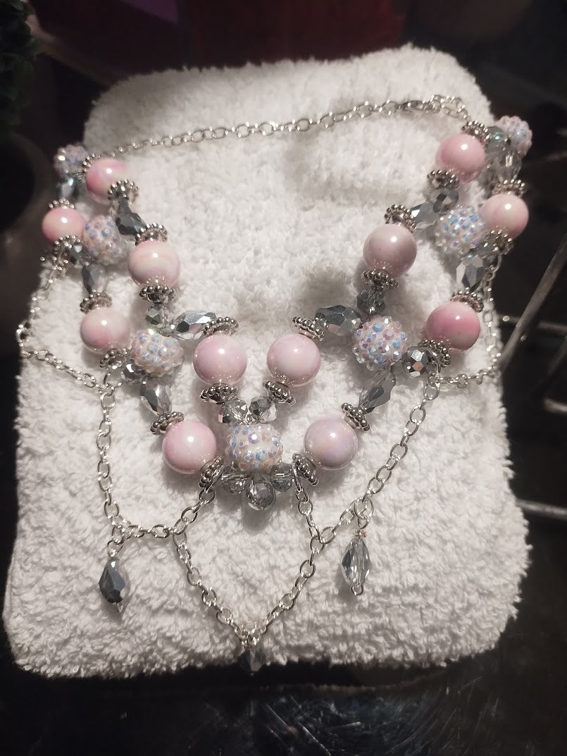 Choker and Dangle Earring Set - Elegant Princess Look with Pink Pearl and Crystal Tear drops  - Made with love for that elegant and very chic look.  - Handmade Jewelry