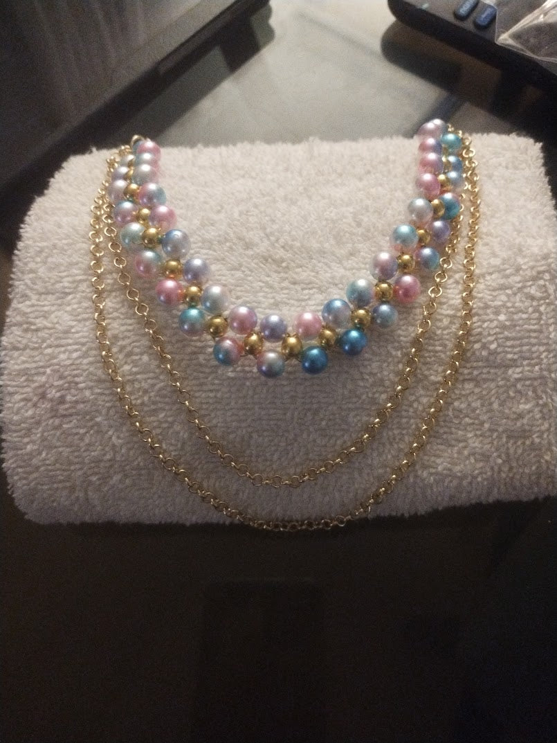 Choker - Beautiful multi-colored choker with gold dangle chains.  Wear to any special occasion, Gift for any women - Handmade Jewelry