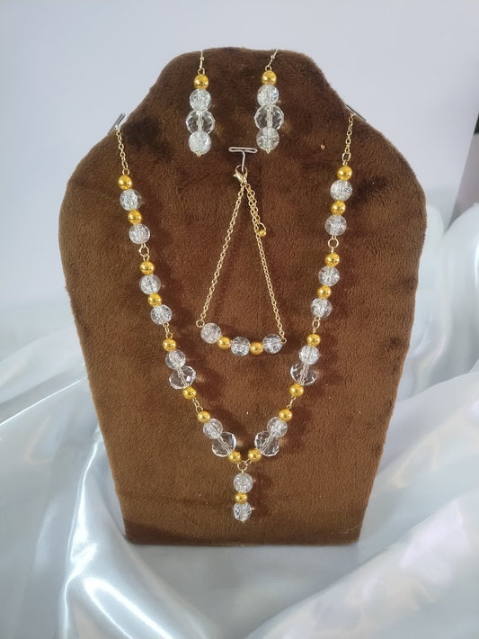 Faux Crystal and Gold Necklace, Bracelet and Earrings - Lovely, Romantic, Gift for any woman, Any occasion wear - Handmade Jewelry