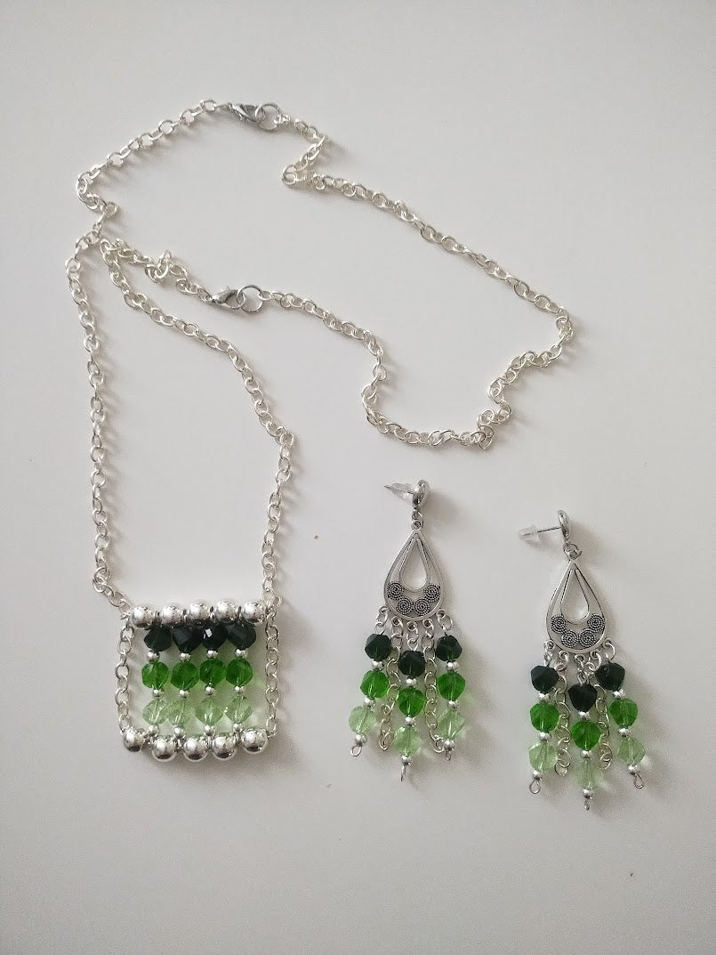 Emerald Green Necklace and Dangle Earring Set - Chic, Classy, Anytime Wear, Lovely Gift for Her - Handmade Jewelry