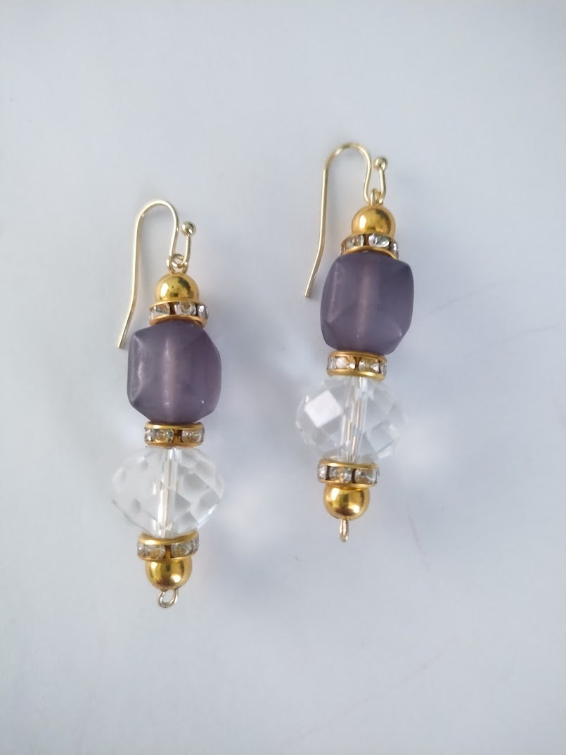 Grey and Crystal Dangle Earrings -  Elegant, Chic, Formal or Casual Wear, Gift for Her  - Handmade Jewelry