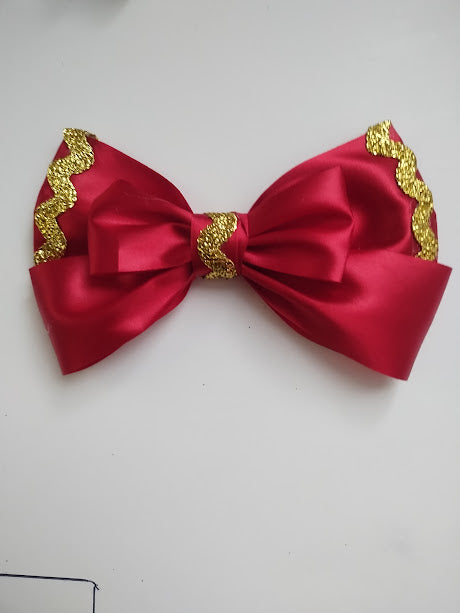 Red and Gold Laced Bow  - Handmade