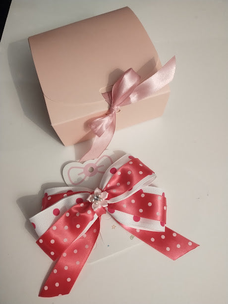 Pink & White Poker Dot Bow  - Handmade