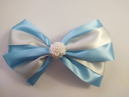 Baby Blue and White Bow - Handmade