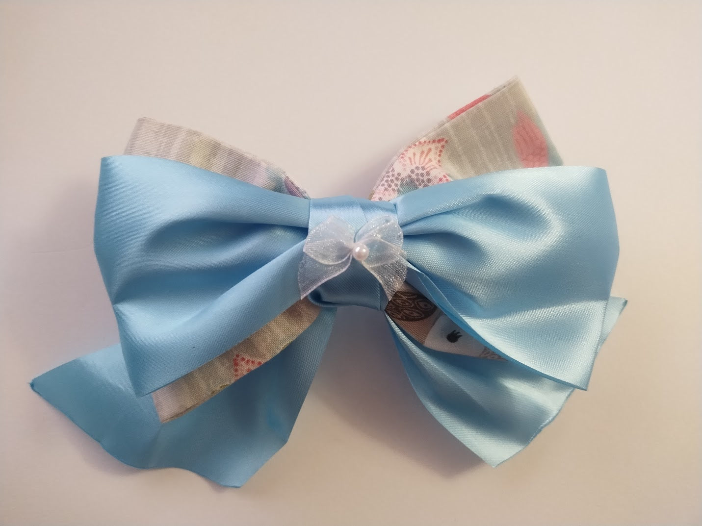 Baby Blue and Grey Bow - Handmade