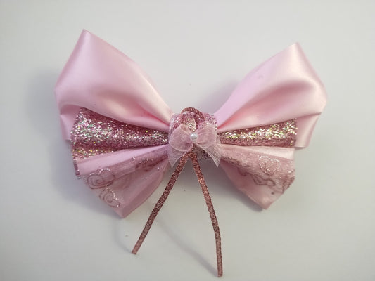 Pretty Princess Pink Hair Bow - Handmade