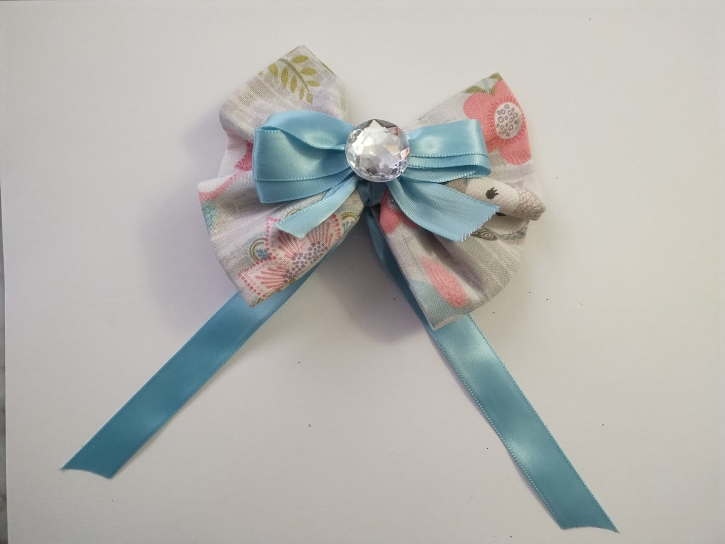 Grey and Baby Blue Hair Bow - Handmade