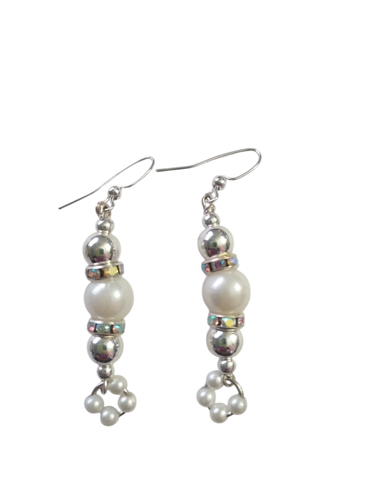 Pearl, Silver and Sparkly Earrings - Chic, Elegant, Any Occasion Wear - Handmade Jewelry