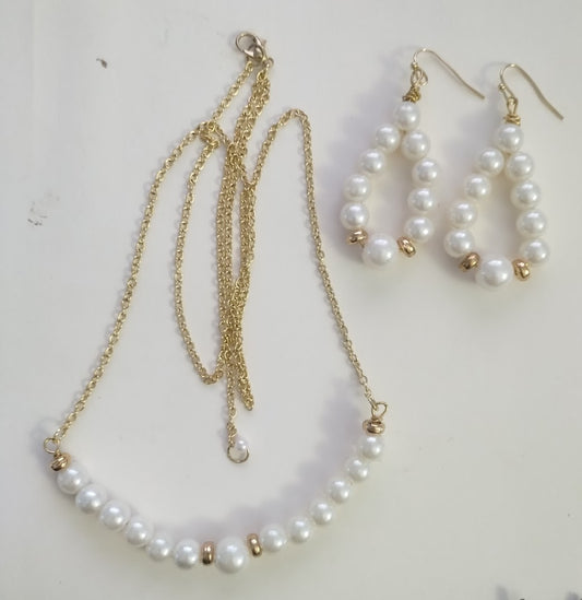 Pearls and Dangle Earring Set - Elegant, Chic, Gift for any woman, Special Occasion Accessory - Handmade Jewelry