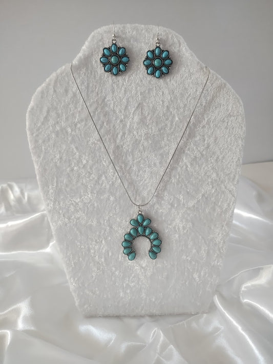 Faux Turquoise Earrings and Necklace Set, Western Boho & Hippie - Handmade Jewelry